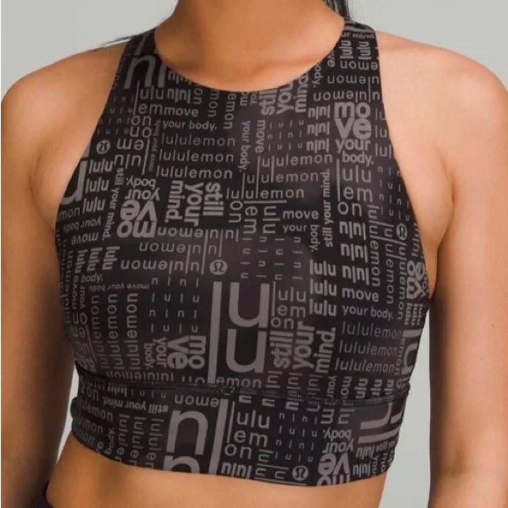 Lululemon Energy High Neck Longline Sports Bra Women’s Size 2 Black and Gray